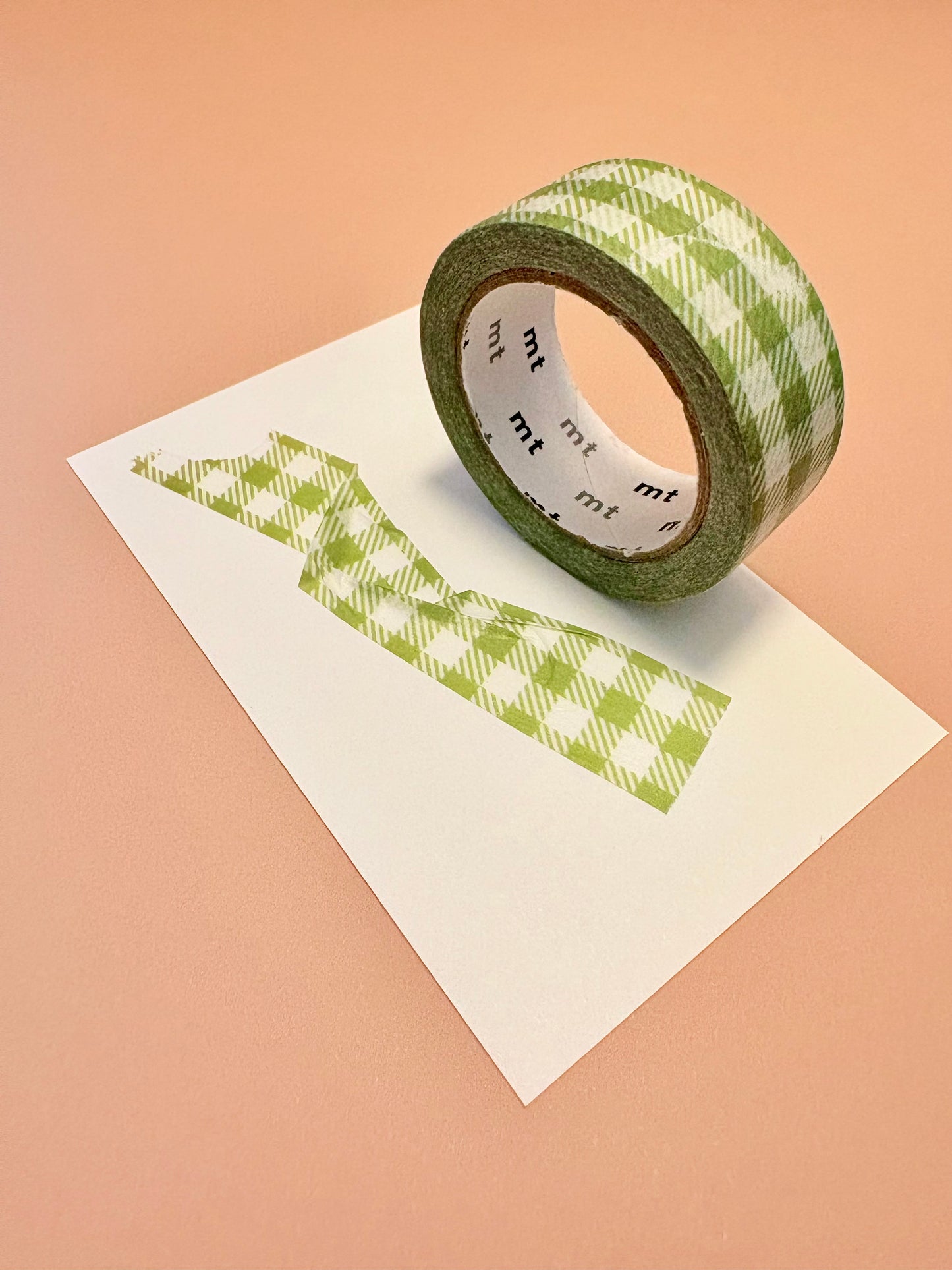 MT Masking Tape 15mm stripe checkered light moss green