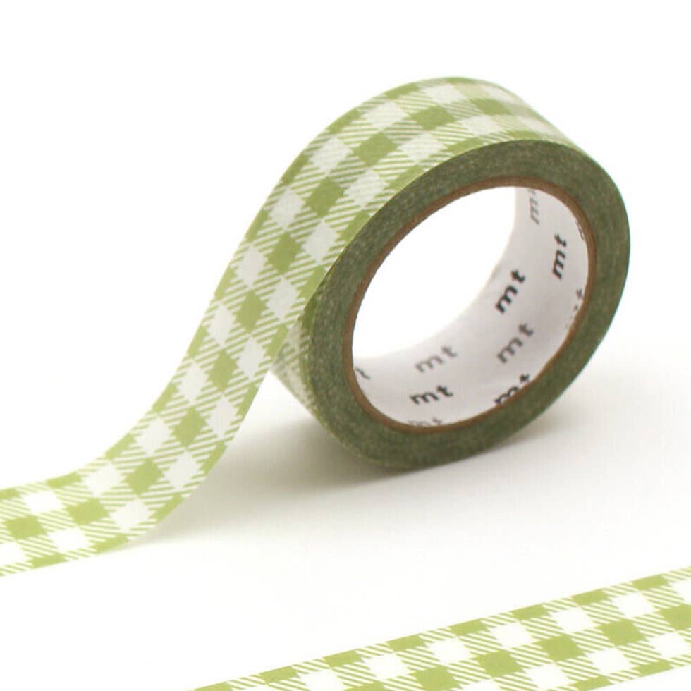 MT Masking Tape 15mm stripe checkered light moss green